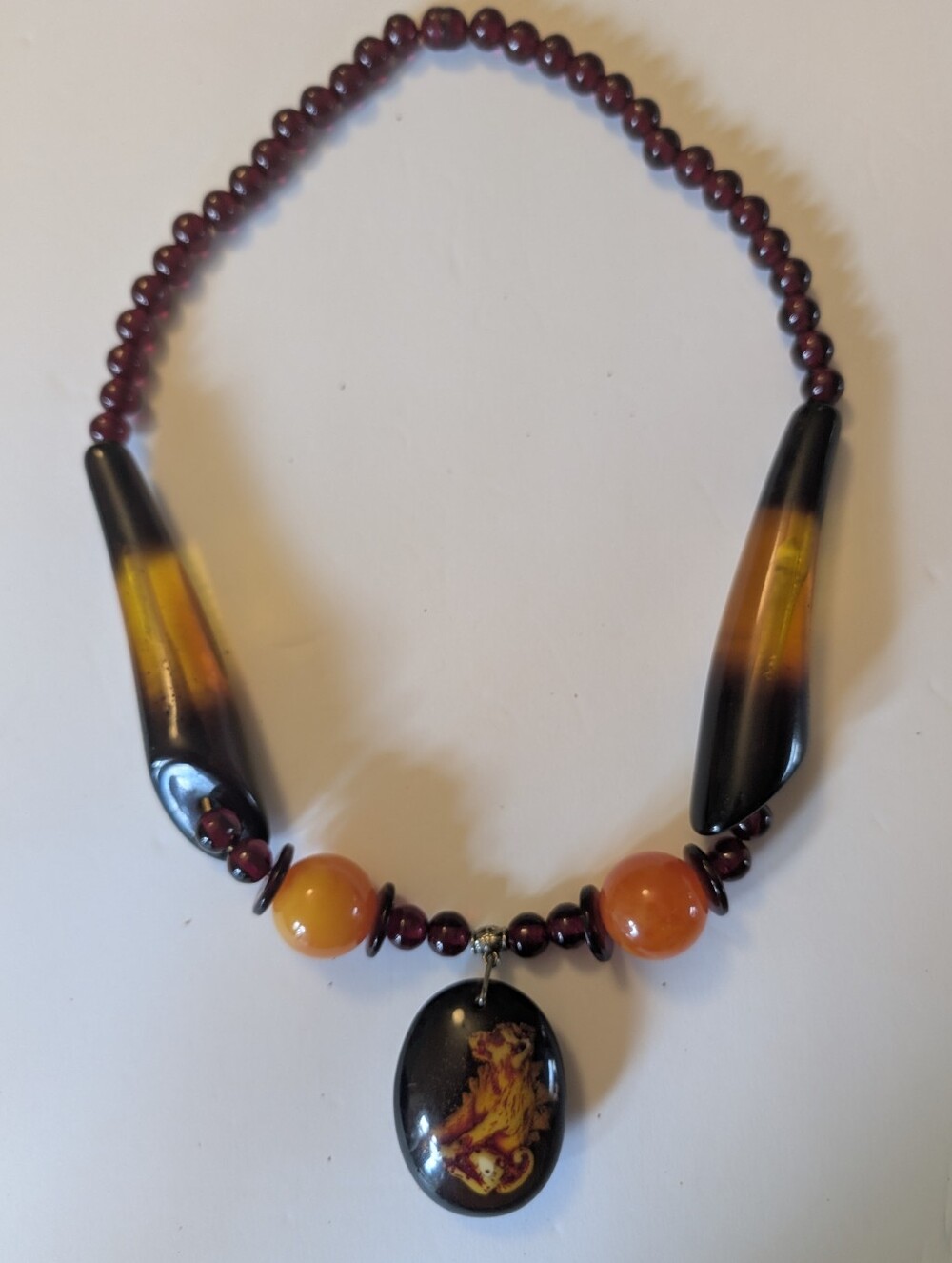 Vintage Amber-Tone Beaded Bohemian 1970s Pendant Necklace